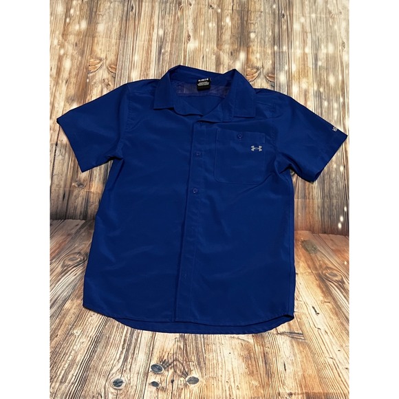 Under Armour Other - Under Armour Button Down Shirt Boys YLG Blue Excellent Short Sleeve Performance